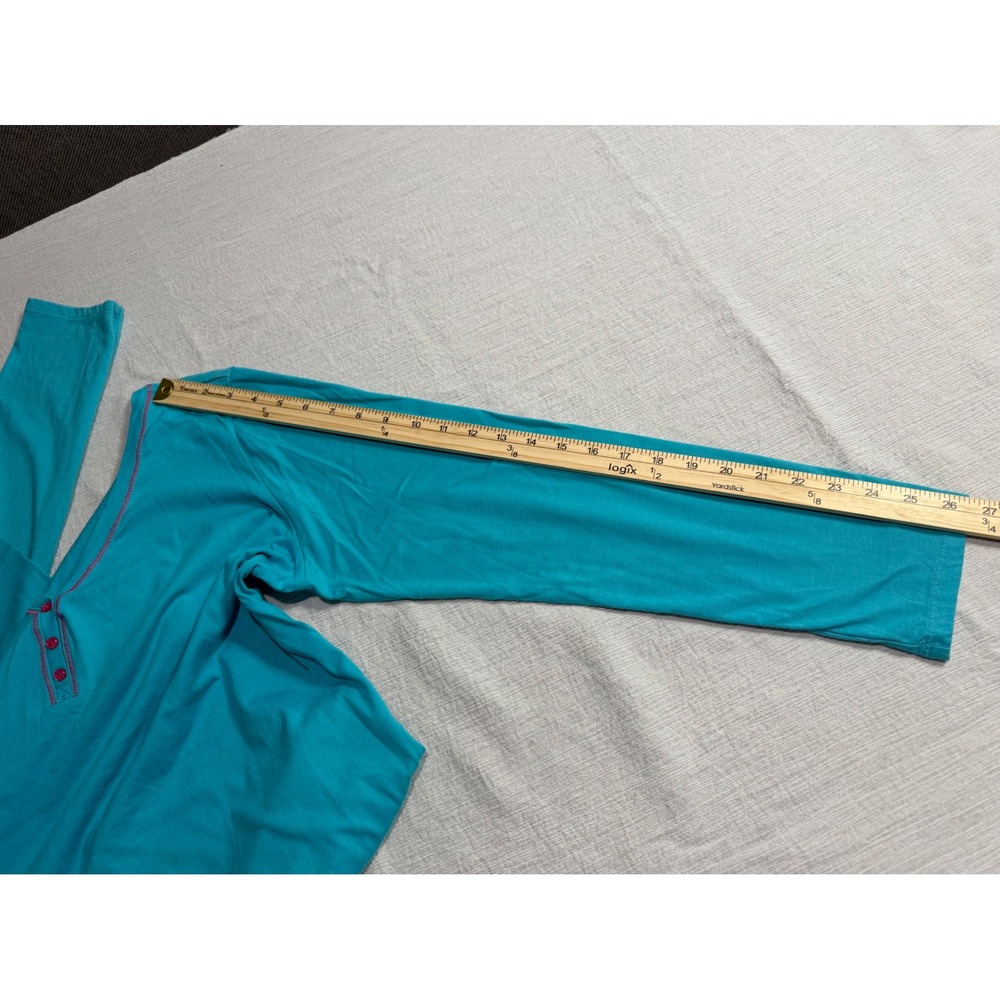 Sleep Chic Women's XL Turquoise Blue Pink Trim Henley Long Sleeve Pajama Top - Picture 7 of 8